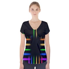 Neon Light Abstract Pattern Lines Short Sleeve Front Detail Top by Sapixe