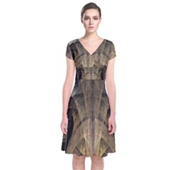 Fractal Art Graphic Design Image Short Sleeve Front Wrap Dress by Sapixe