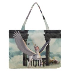 Cute Little Pegasus In The Sky, Cartoon Zipper Medium Tote Bag by FantasyWorld7