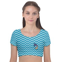 Chevron Mermaid Pattern Velvet Short Sleeve Crop Top  by emilyzragz