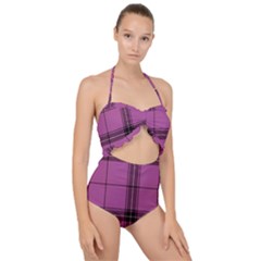 Violet Plaid Scallop Top Cut Out Swimsuit by snowwhitegirl