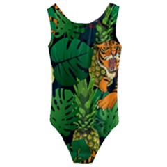 Tropical Pelican Tiger Jungle Black Kids  Cut-out Back One Piece Swimsuit by snowwhitegirl