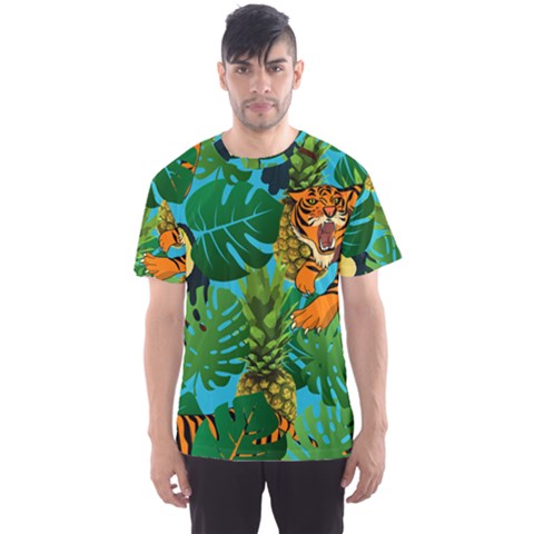 Tropical Pelican Tiger Jungle Blue Men s Sports Mesh Tee by snowwhitegirl