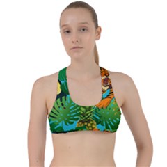 Tropical Pelican Tiger Jungle Blue Criss Cross Racerback Sports Bra by snowwhitegirl