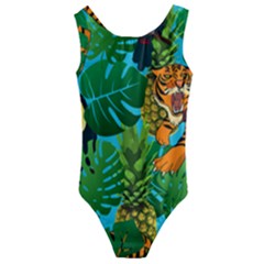 Tropical Pelican Tiger Jungle Blue Kids  Cut-out Back One Piece Swimsuit by snowwhitegirl