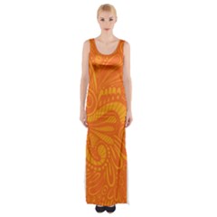 Pop Orange Maxi Thigh Split Dress by ArtByAmyMinori