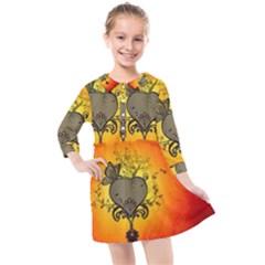 Wonderful Heart With Butterflies And Floral Elements Kids  Quarter Sleeve Shirt Dress by FantasyWorld7