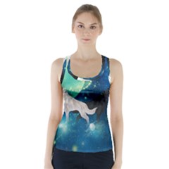 Awesome Black And White Wolf In The Universe Racer Back Sports Top by FantasyWorld7