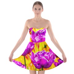 Violet Tulip Flowers Strapless Bra Top Dress by FunnyCow