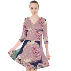 Rose Floral Doll Quarter Sleeve Front Wrap Dress by snowwhitegirl