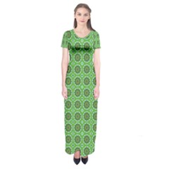 Floral Circles Green Short Sleeve Maxi Dress by BrightVibesDesign