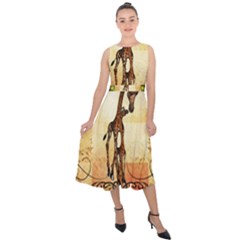 Cute Giraffe Mum With Funny Giraffe Baby Midi Tie-back Chiffon Dress by FantasyWorld7