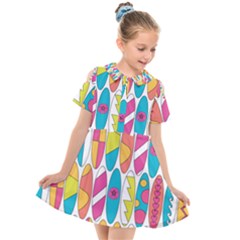 Mini Rainbow Colored Waikiki Surfboards  Kids  Short Sleeve Shirt Dress by PodArtist