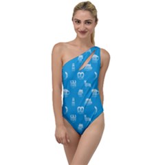 Oktoberfest Bavarian October Beer Festival Motifs In Bavarian Blue To One Side Swimsuit by PodArtist