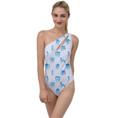 Oktoberfest Bavarian October Beer Festival Motifs In Bavarian Blue To One Side Swimsuit by PodArtist