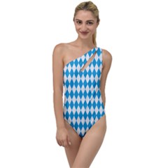 Oktoberfest Bavarian Blue And White Large Diagonal Diamond Pattern To One Side Swimsuit by PodArtist