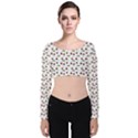 Musical Cherries Pattern Velvet Long Sleeve Crop Top View1