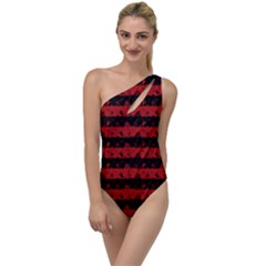 Blood Red And Black Halloween Nightmare Stripes  To One Side Swimsuit by PodArtist