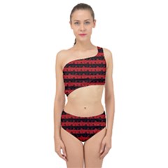 Blood Red And Black Halloween Nightmare Stripes  Spliced Up Two Piece Swimsuit by PodArtist