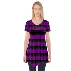 Zombie Purple And Black Halloween Nightmare Stripes  Short Sleeve Tunic  by PodArtist