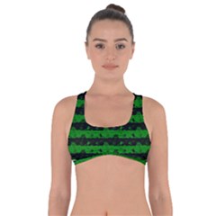 Alien Green And Black Halloween Nightmare Stripes  Got No Strings Sports Bra by PodArtist