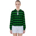 Alien Green and Black Halloween Nightmare Stripes  Women s Tie Up Sweat View1