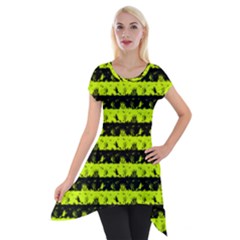 Slime Green And Black Halloween Nightmare Stripes  Short Sleeve Side Drop Tunic by PodArtist