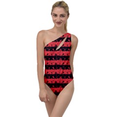 Donated Kidney Pink And Black Halloween Nightmare Stripes  To One Side Swimsuit by PodArtist