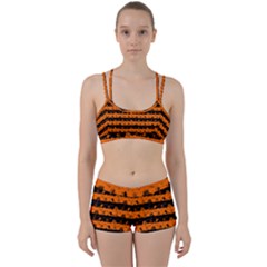 Dark Pumpkin Orange And Black Halloween Nightmare Stripes  Perfect Fit Gym Set by PodArtist