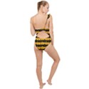 Pale Pumpkin Orange and Black Halloween Nightmare Stripes  Frilly One Shoulder Swimsuit View2