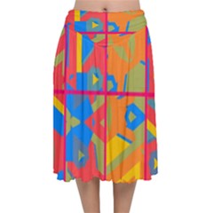 Colorful Shapes In Tiles                                                Velvet Flared Midi Skirt by LalyLauraFLM