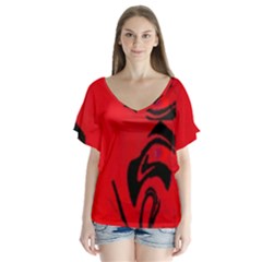 Red And Black Design By Flipstylez Designs V-neck Flutter Sleeve Top by flipstylezfashionsLLC