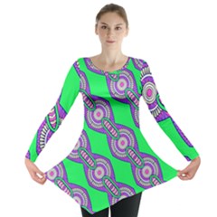 Purple Chains On A Green Background                                                    Long Sleeve Tunic by LalyLauraFLM