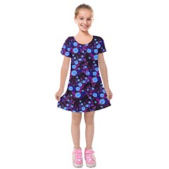 Purple Blue  Roses Kids  Short Sleeve Velvet Dress by snowwhitegirl