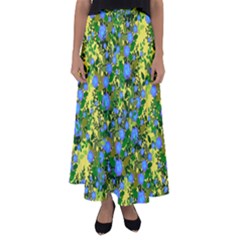 Blue Luminescent Roses Yellow Flared Maxi Skirt by snowwhitegirl