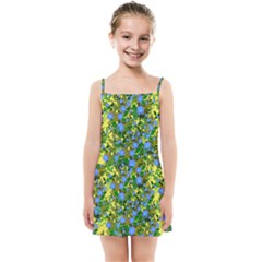 Blue Luminescent Roses Yellow Kids Summer Sun Dress by snowwhitegirl