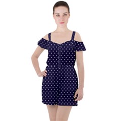 Little  Dots Navy Blue Ruffle Cut Out Chiffon Playsuit by snowwhitegirl