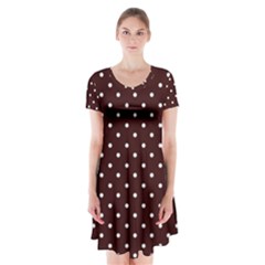 Little  Dots Maroon Short Sleeve V-neck Flare Dress by snowwhitegirl