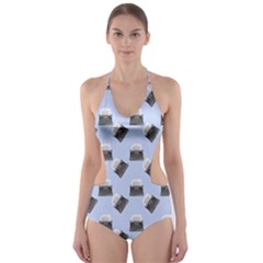 Retro Typewriter Blue Pattern Cut-out One Piece Swimsuit by snowwhitegirl