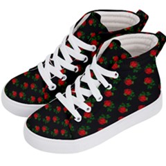 Red Roses Black Kid s Hi-top Skate Sneakers by snowwhitegirl