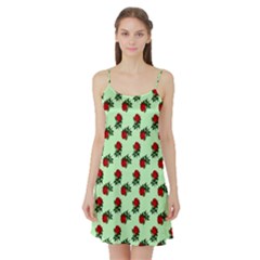 Red Roses Green Satin Night Slip by snowwhitegirl