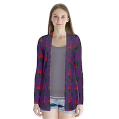 Red Roses Purple Drape Collar Cardigan by snowwhitegirl