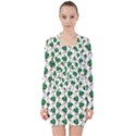 Flamingo Leaf Patttern V-neck Bodycon Long Sleeve Dress View1