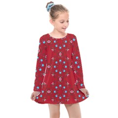 Embroidery Paisley Red Kids  Long Sleeve Dress by snowwhitegirl