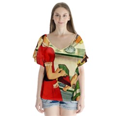 Retro Childrean V-neck Flutter Sleeve Top by vintage2030