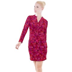 Maroon Dark Red Triangle Mosaic Button Long Sleeve Dress by Sapixe