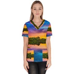 Sunset Color Evening Sky Evening Women s V-neck Scrub Top by Sapixe