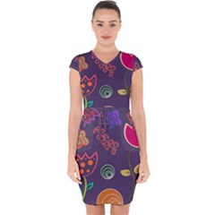 Background Decorative Floral Capsleeve Drawstring Dress  by Sapixe