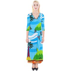 Landscape Background Nature Sky Quarter Sleeve Wrap Maxi Dress by Sapixe