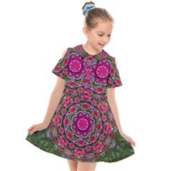 Fantasy Floral Wreath In The Green Summer  Leaves Kids  Short Sleeve Shirt Dress by pepitasart